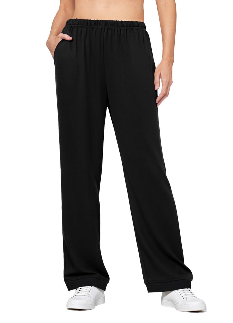 Ekouaer Soft Pajama Pants for Women, Elastic Waist Casual Lounge Yoga Pj Bottoms with Pockets Black M - Image 1
