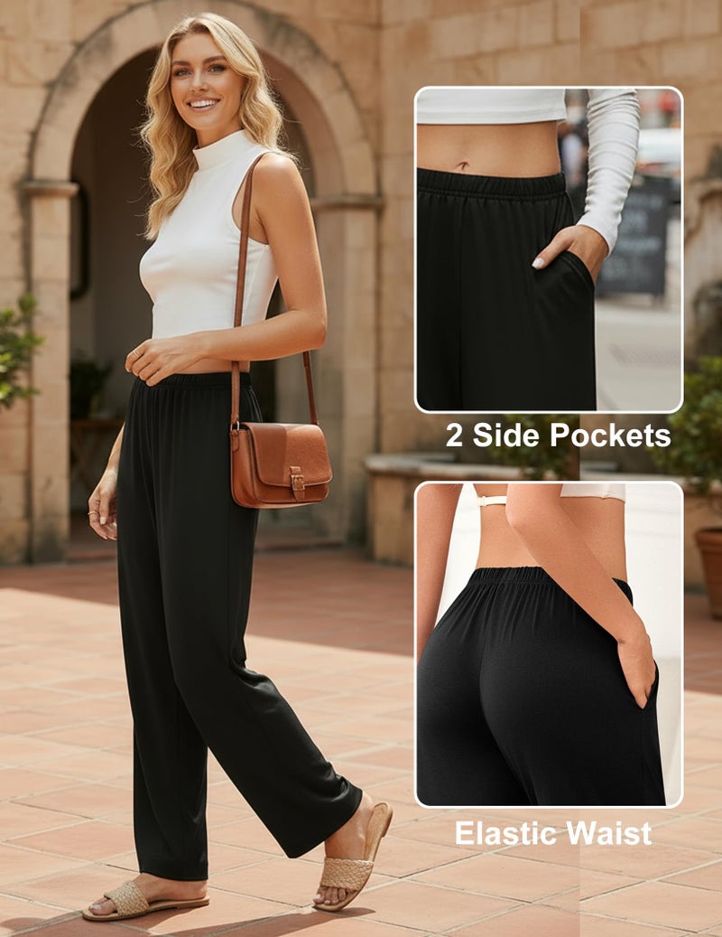 Ekouaer Soft Pajama Pants for Women, Elastic Waist Casual Lounge Yoga Pj Bottoms with Pockets Black M - Image 3