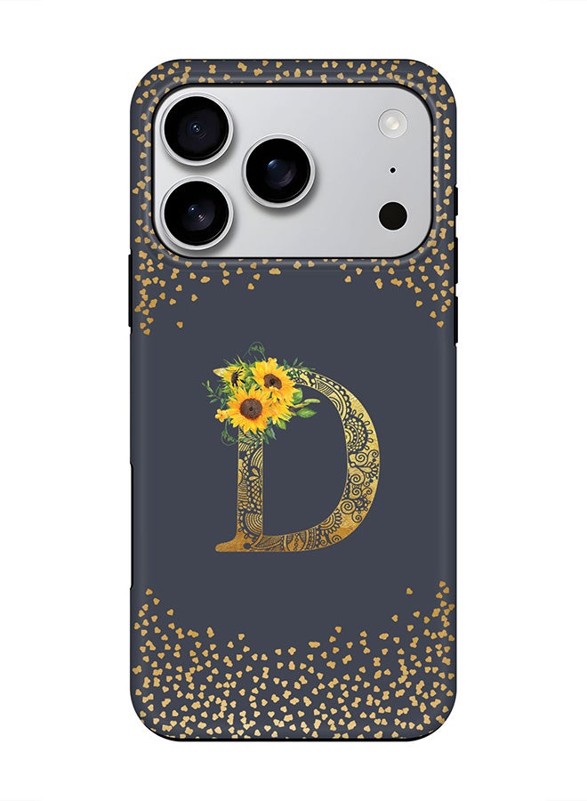 Stylizedd Tough Pro Magnetic Case for iPhone 17 Pro, Dual Layer hybrid PC + TPU Mobile Cover Matte - Custom Floral Monogram - D  (Grey )