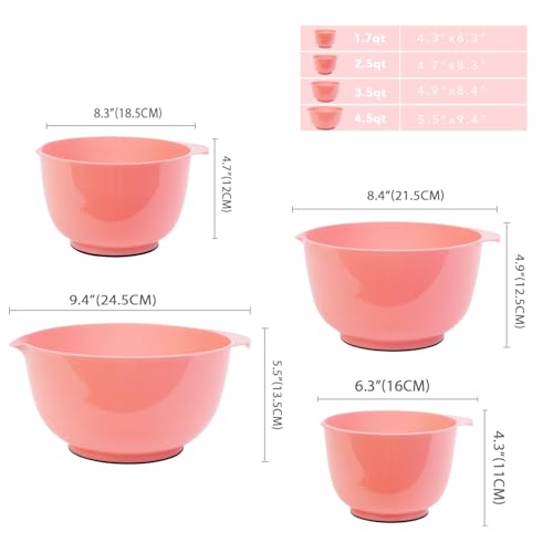 BoxedHome Nesting Plastic Mixing Bowl Set With Pour Spout, Microwave and Dishwasher Safe, BPA free Non-Slip Base, Set of 4 Size 1.7, 2.5, 3.5 and 4.5qt, Great for Prepping, Baking - Image 3