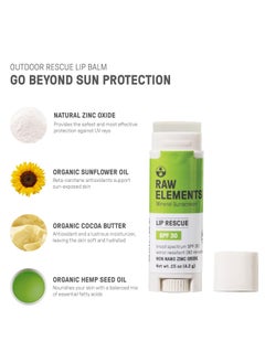 raw elements Raw Elements Organic Outdoor Sunscreen Lip Balm Rescue - SPF 30, UVA-UVB Protection, Reef-Safe, Non-Nano Zinc, Water Resistant, 0.15 oz (Pack of 1)  - Image 2