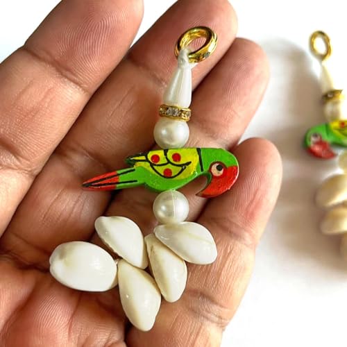 Adikala Kaudi Shells and Wooden Parrot Tassels for Saree Pallu, Designer Dress, Lehenga, Suits, Blouses, Bags, DIY Art and Craft (10, Multi Color) - Image 5