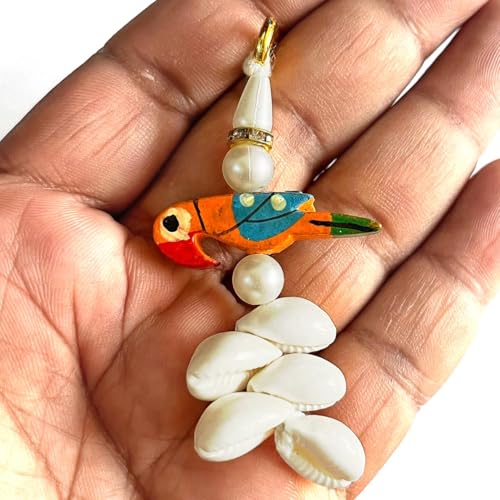 Adikala Kaudi Shells and Wooden Parrot Tassels for Saree Pallu, Designer Dress, Lehenga, Suits, Blouses, Bags, DIY Art and Craft (10, Multi Color) - Image 4