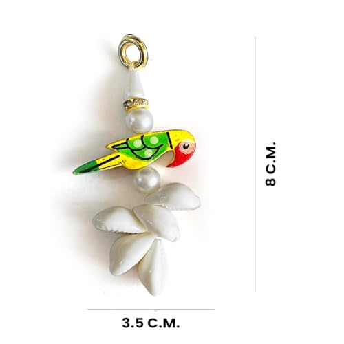 Adikala Kaudi Shells and Wooden Parrot Tassels for Saree Pallu, Designer Dress, Lehenga, Suits, Blouses, Bags, DIY Art and Craft (10, Multi Color) - Image 2