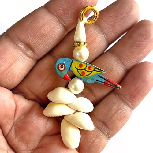 Adikala Kaudi Shells and Wooden Parrot Tassels for Saree Pallu, Designer Dress, Lehenga, Suits, Blouses, Bags, DIY Art and Craft (10, Multi Color) - Image 3