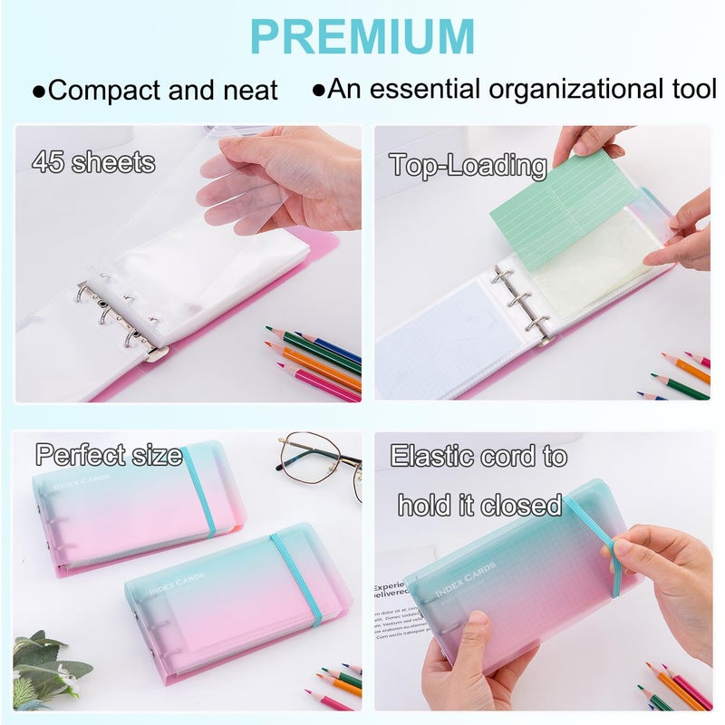 MANWU 3Ã—5â€ index card Binder organizer with Plastic pocket Sleeves, small organized folder for recipes Flashcards,portable notecards case holder (2pcs colorful) - Image 4