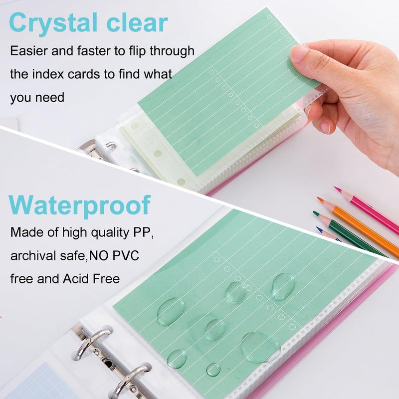 MANWU 3Ã—5â€ index card Binder organizer with Plastic pocket Sleeves, small organized folder for recipes Flashcards,portable notecards case holder (2pcs colorful) - Image 3