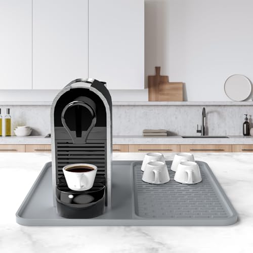 Garolue Silicone Coffee Mat,16'' x 16'' Coffee Bar Mat with Detachable Dish Drying Mat for Kitchen Countertops,Coffee Bar Accessories Fit Under Coffee Maker Coffee Machine Espresso Machine Dish Rack - Image 2
