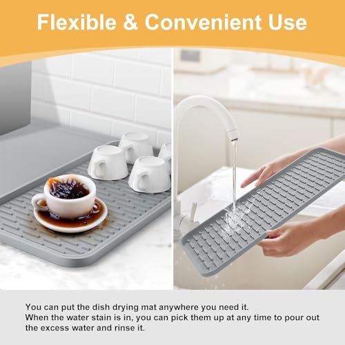 Garolue Silicone Coffee Mat,16'' x 16'' Coffee Bar Mat with Detachable Dish Drying Mat for Kitchen Countertops,Coffee Bar Accessories Fit Under Coffee Maker Coffee Machine Espresso Machine Dish Rack - Image 5