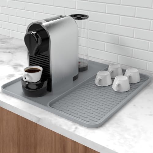 Garolue Silicone Coffee Mat,16'' x 16'' Coffee Bar Mat with Detachable Dish Drying Mat for Kitchen Countertops,Coffee Bar Accessories Fit Under Coffee Maker Coffee Machine Espresso Machine Dish Rack - Image 1