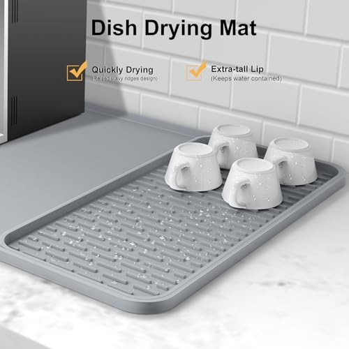 Garolue Silicone Coffee Mat,16'' x 16'' Coffee Bar Mat with Detachable Dish Drying Mat for Kitchen Countertops,Coffee Bar Accessories Fit Under Coffee Maker Coffee Machine Espresso Machine Dish Rack - Image 3