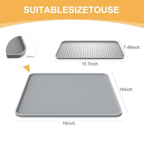 Garolue Silicone Coffee Mat,16'' x 16'' Coffee Bar Mat with Detachable Dish Drying Mat for Kitchen Countertops,Coffee Bar Accessories Fit Under Coffee Maker Coffee Machine Espresso Machine Dish Rack - Image 4