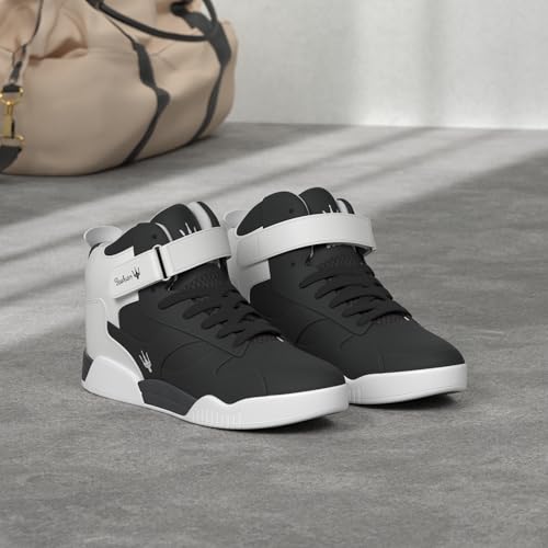 FZUU Men's Fashion High Top Leather Street Sneakers Sports Casual Shoes (9, Black) - Image 2
