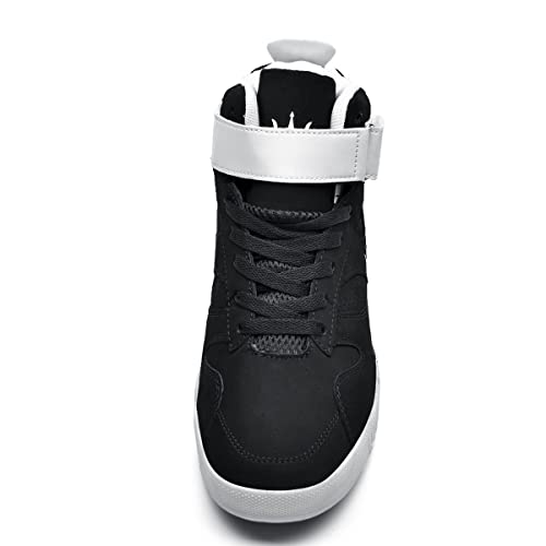 FZUU Men's Fashion High Top Leather Street Sneakers Sports Casual Shoes (9, Black) - Image 5