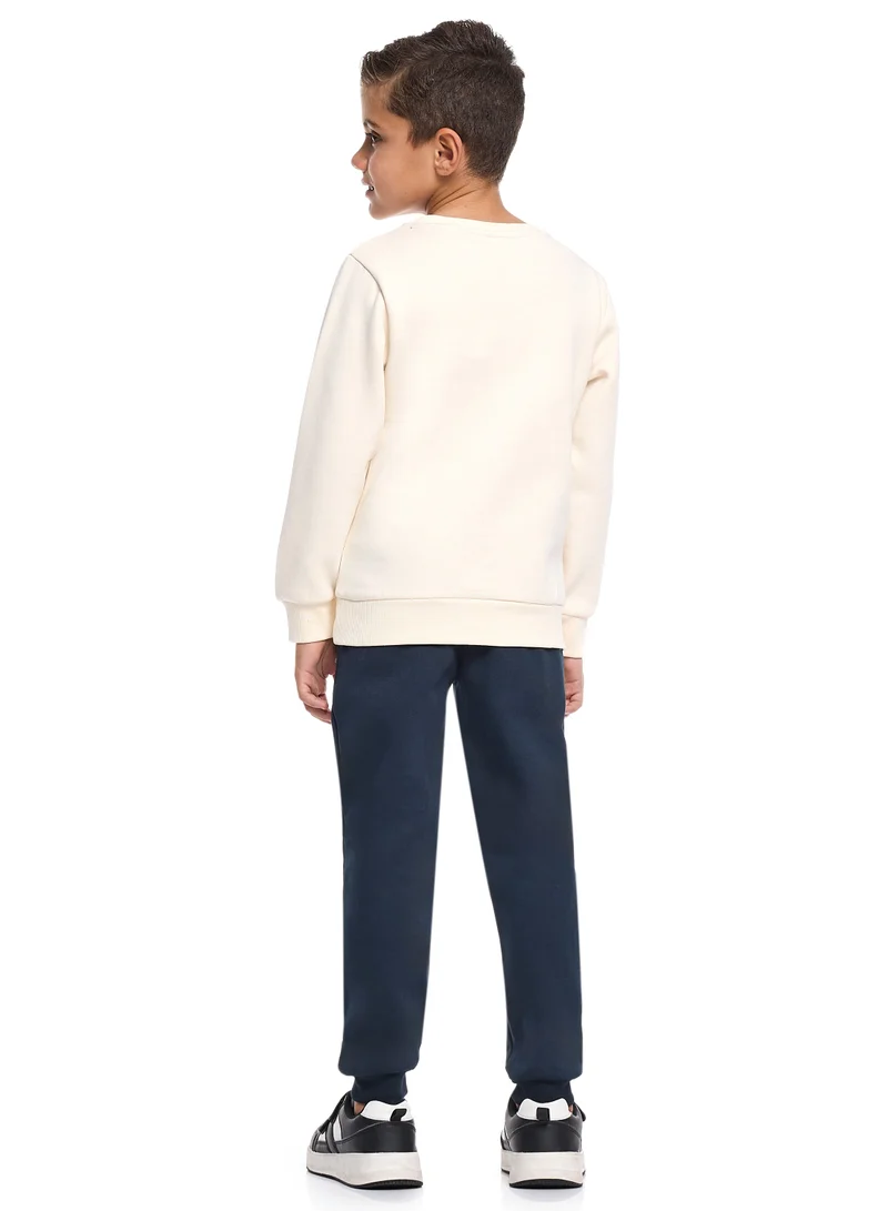 victor and jane Boys’ Basketball League Fleece Set – Cream Sweatshirt &amp; Navy Joggers