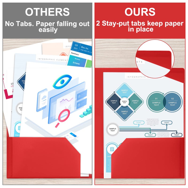 Sooez 6 Pack Pocket Folder with Prongs, Heavy Duty Plastic Folders with Pockets and Prongs, Two Pocket File Folders 3 Prong Folders Back to School Supplies for Kids, Letter Size A4,Bright Color - Image 2