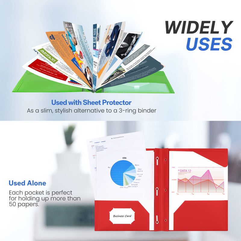 Sooez 6 Pack Pocket Folder with Prongs, Heavy Duty Plastic Folders with Pockets and Prongs, Two Pocket File Folders 3 Prong Folders Back to School Supplies for Kids, Letter Size A4,Bright Color - Image 5