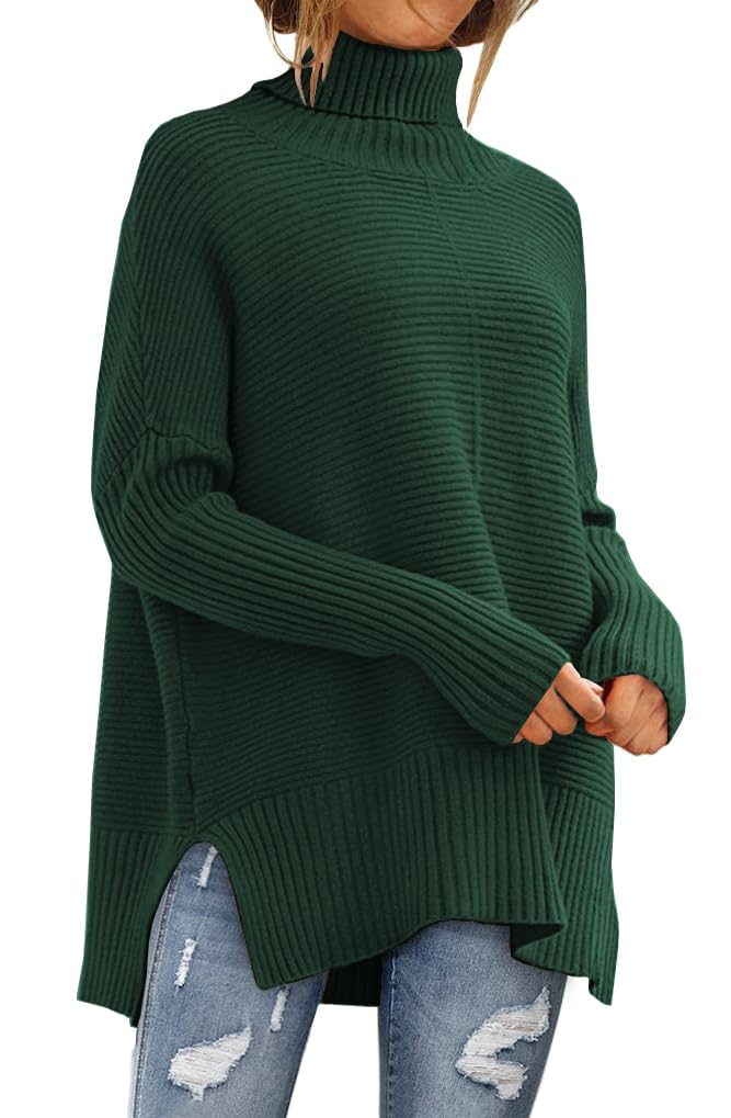 EFAN Women's Turtleneck Oversized Sweaters Long Pullover Winter Clothing 2025 Trendy Fashion Knit Tunic Fall Outfits Green M - Image 1