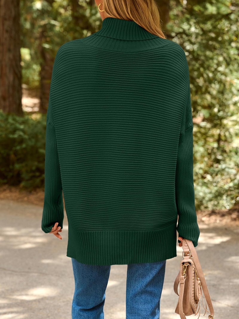 EFAN Women's Turtleneck Oversized Sweaters Long Pullover Winter Clothing 2025 Trendy Fashion Knit Tunic Fall Outfits Green M - Image 4