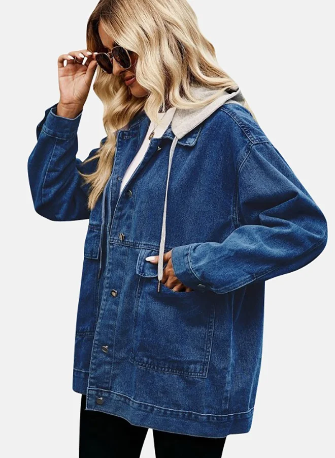 يونيكي Blue Collared Long Sleeve Denim Jacket