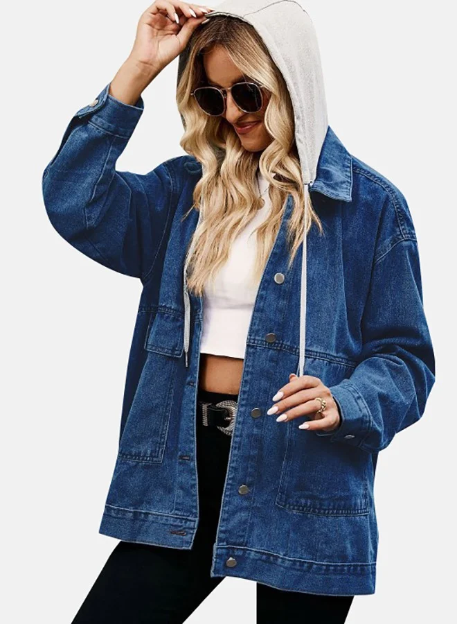 يونيكي Blue Collared Long Sleeve Denim Jacket