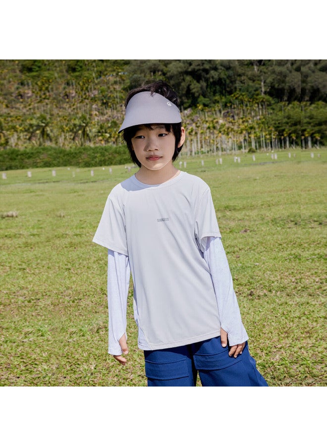 Ebaer Summer Children's Uni Big Kids' Cool Antibacterial Short-sleeve T-shirt, Light Mist Gray, Size 150 - Image 2