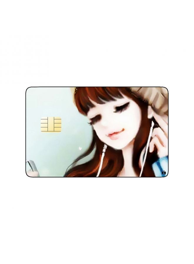 RKN PRINTED BANK CARD STICKER Cute Girl Drawing With Earphones And Hat - Image 1