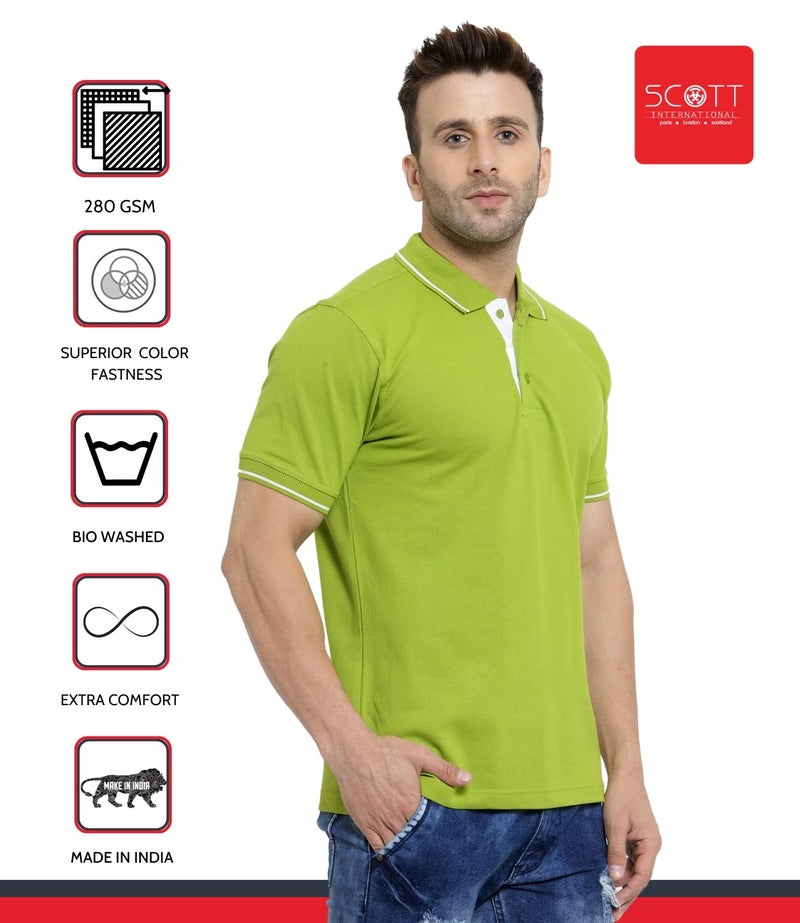 Scott International Polo T-Shirts For Men - Collar Neck, Half Sleeves, Cotton, Regular Fit Stylish Branded Solid Plain Tshirt For Men- Ultra Soft, Comfortable, Lightweight Polo T-Shirt, Multicolor - Image 4