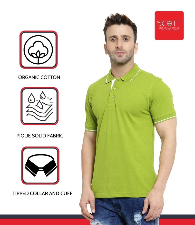 Scott International Polo T-Shirts For Men - Collar Neck, Half Sleeves, Cotton, Regular Fit Stylish Branded Solid Plain Tshirt For Men- Ultra Soft, Comfortable, Lightweight Polo T-Shirt, Multicolor - Image 3