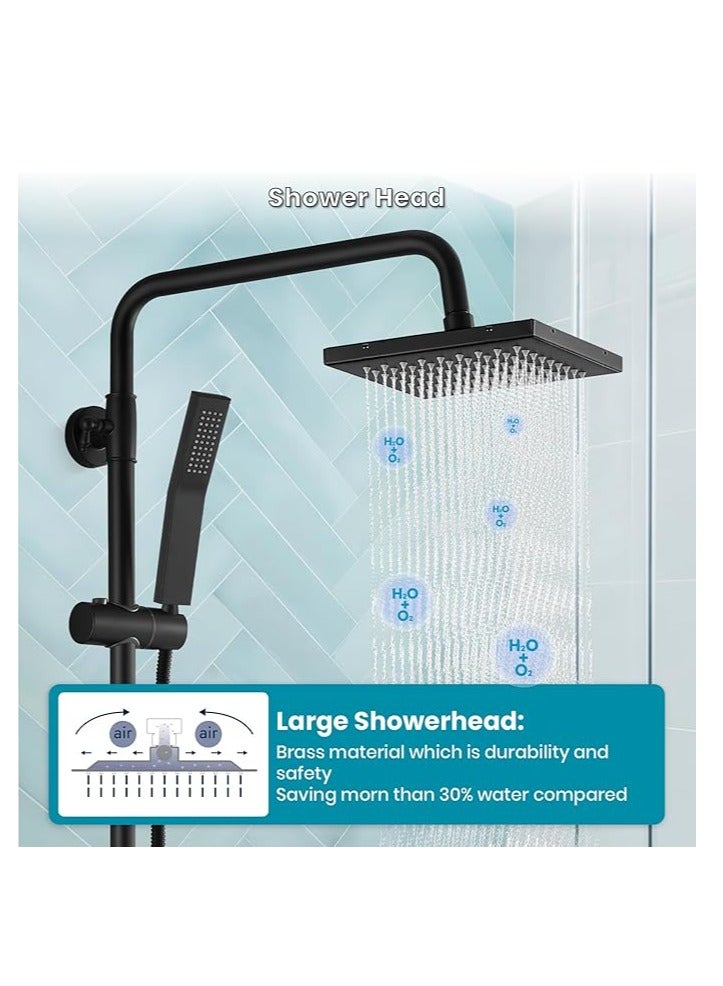 Matte Black Exposed Shower System Set 8 Rain Shower Single HandleTriple Function Tub Spout Shower Faucet Fixture Combo Unit Set - Image 2