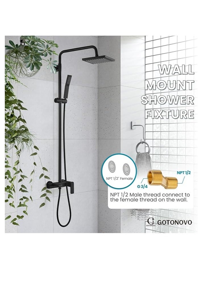 Matte Black Exposed Shower System Set 8 Rain Shower Single HandleTriple Function Tub Spout Shower Faucet Fixture Combo Unit Set - Image 3