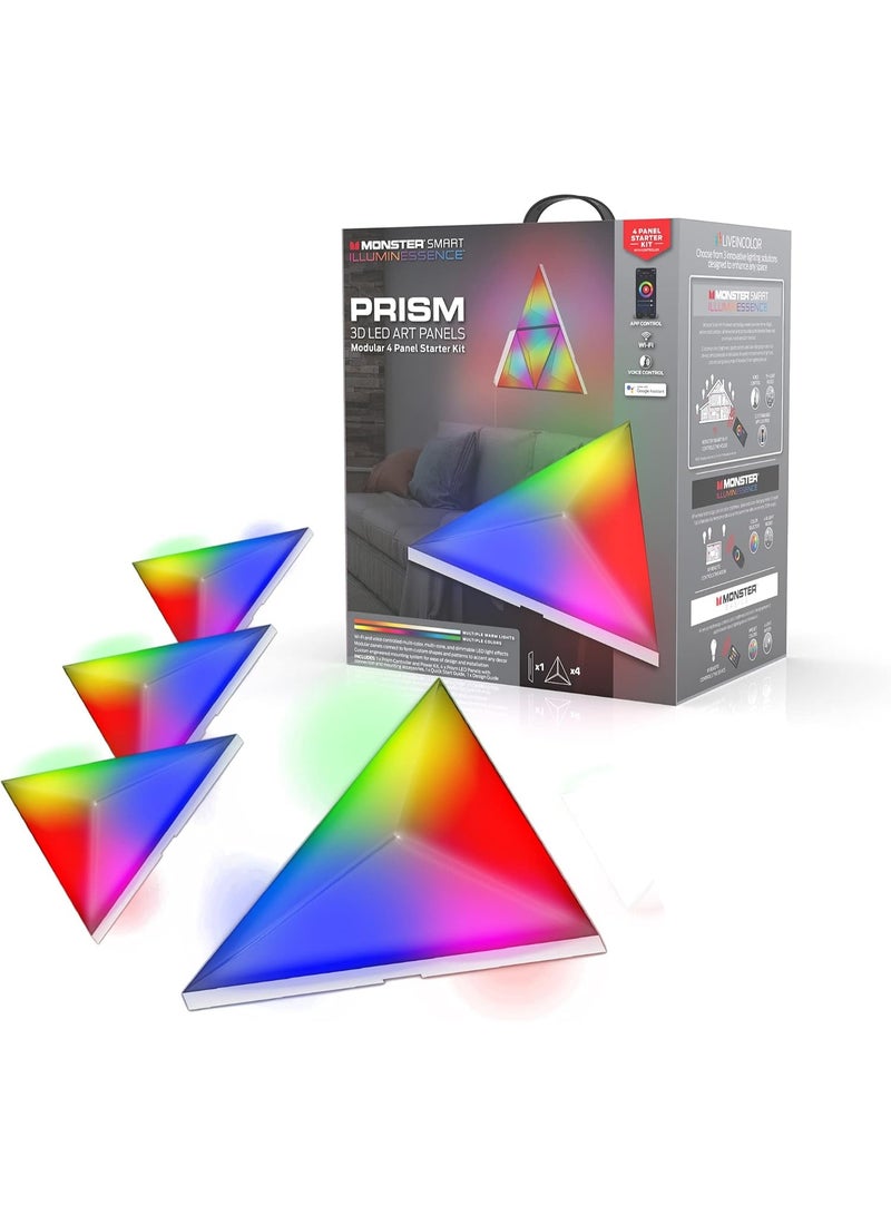 Monster 3D Multicolor LED Art Panels, 4-Panel Starter Kit, Wall Lighting, Remote Access From Anywhere, Works With Google Assistant, Amazon Alexa and Siri, Easy DIY Installation - Image 4