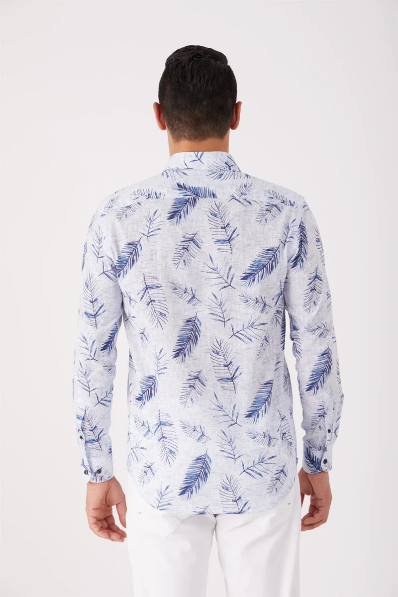 دوفي Blue Men's Regular Fit Brent Button Collar Long Sleeve Shirt