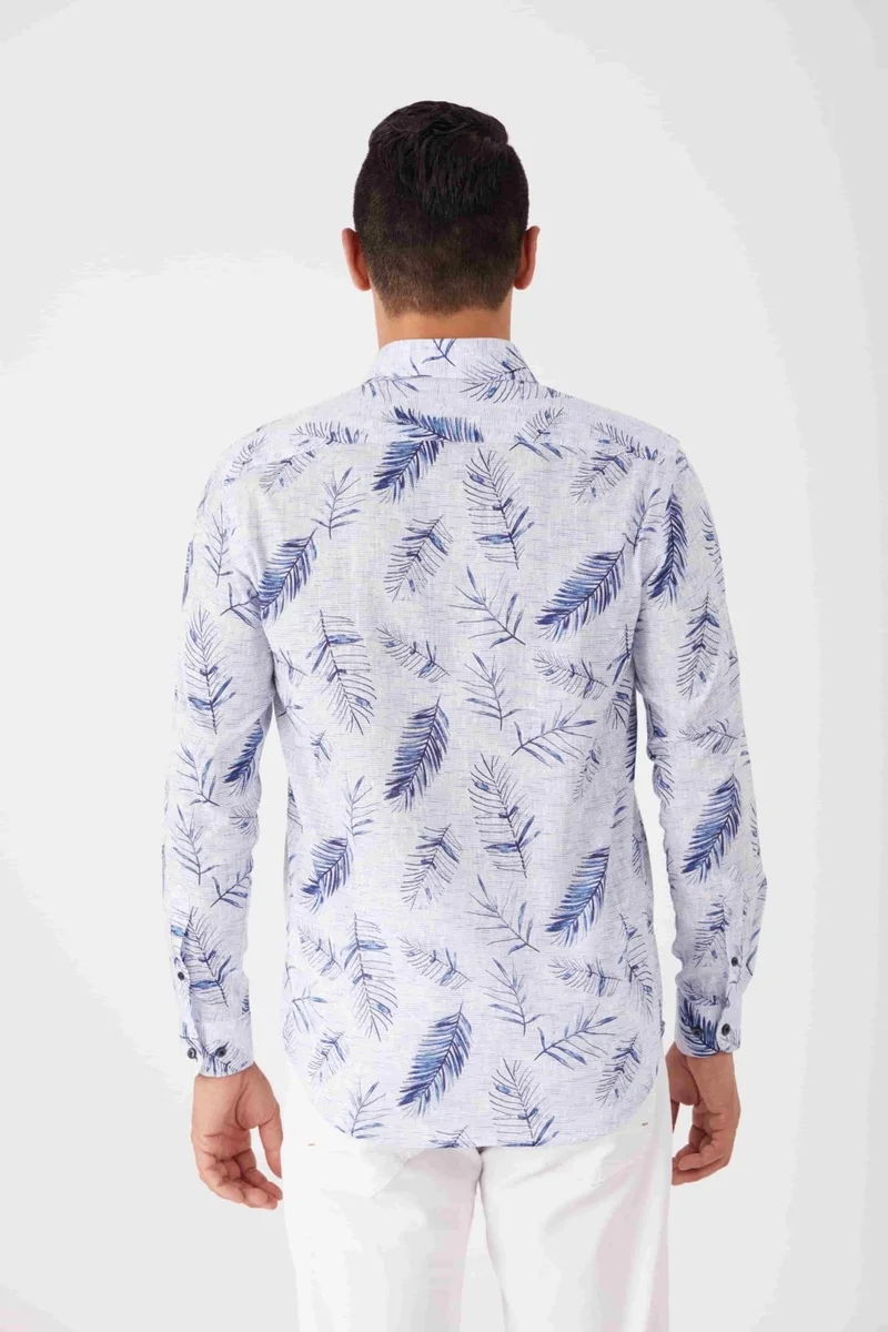 دوفي Blue Men's Regular Fit Brent Button Collar Long Sleeve Shirt