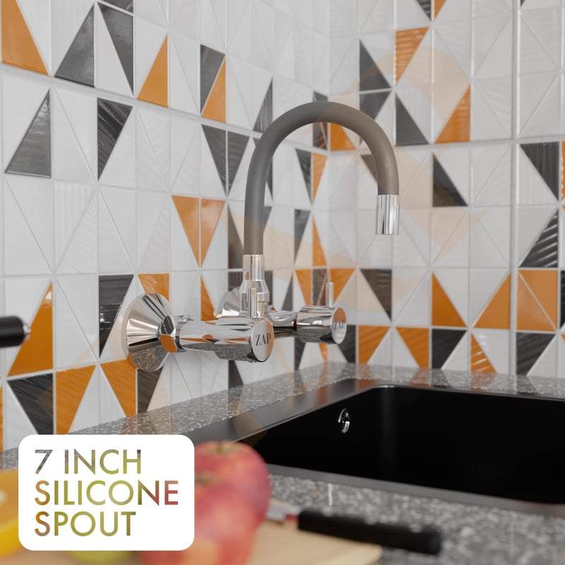 ZAP خلاط حوض بمخرج واحد من سلسلة إليكسير، خلاط بمخرج 7 بوصة، خلاط نحاسي، مخرج سيليكون للماء الساخن والبارد (رمادي) - Image 2