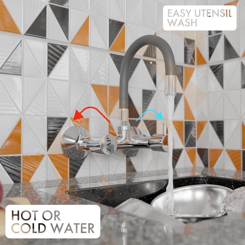 ZAP خلاط حوض بمخرج واحد من سلسلة إليكسير، خلاط بمخرج 7 بوصة، خلاط نحاسي، مخرج سيليكون للماء الساخن والبارد (رمادي) - Image 4