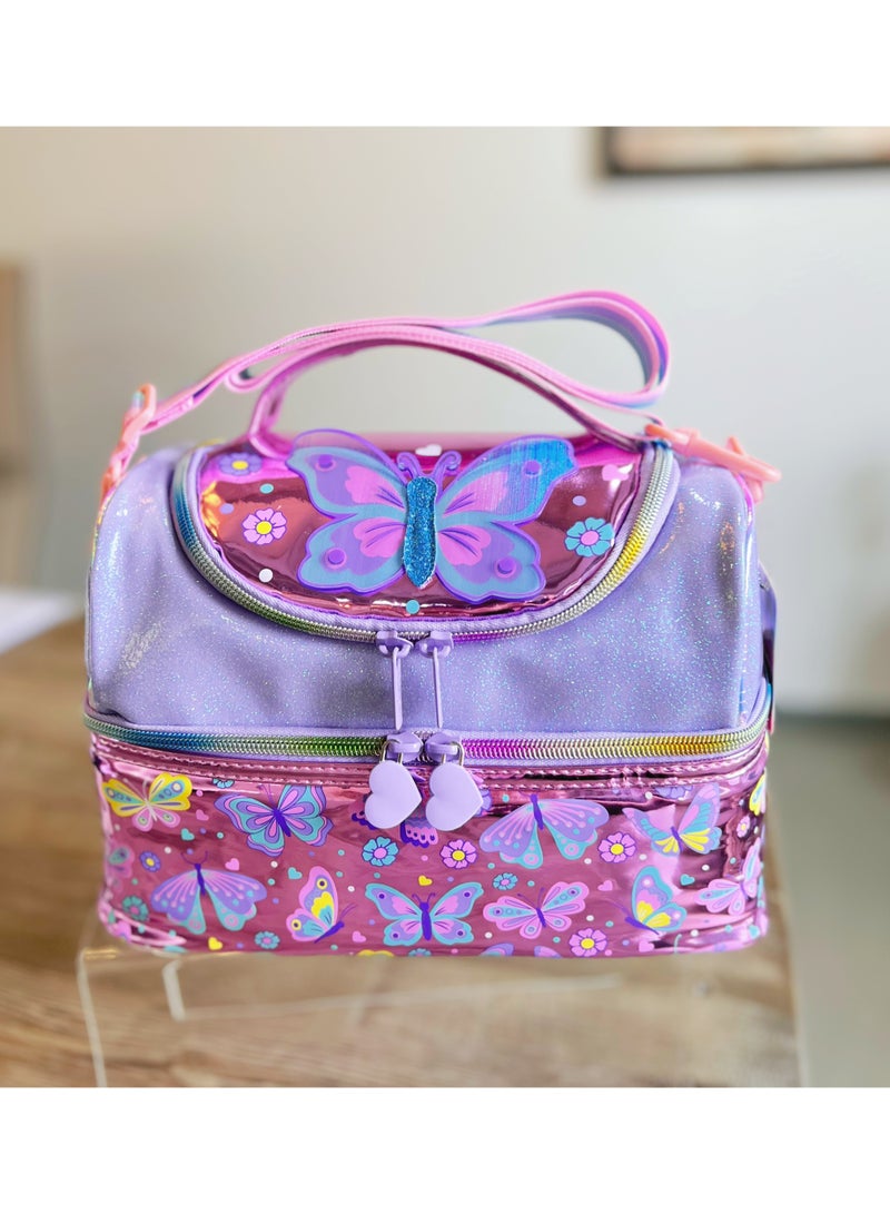VEST Kids Lunch Bag, Sparkly Butterfly Insulated Lunch Bag, Portable Reusable Thermal Lunch Box for Girls 25.5×16.5×17cm - Image 1