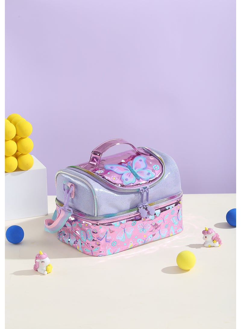 VEST Kids Lunch Bag, Sparkly Butterfly Insulated Lunch Bag, Portable Reusable Thermal Lunch Box for Girls 25.5×16.5×17cm - Image 2
