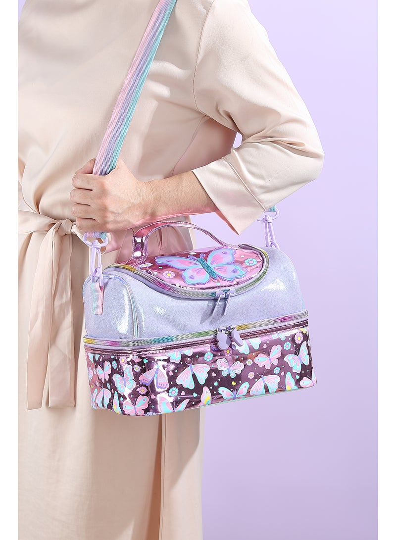 VEST Kids Lunch Bag, Sparkly Butterfly Insulated Lunch Bag, Portable Reusable Thermal Lunch Box for Girls 25.5×16.5×17cm - Image 4