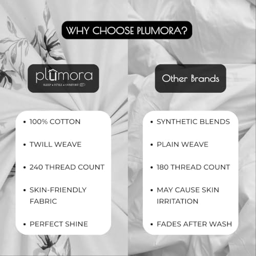 Plumora Cotton King Size Bedsheet 108x108 Super King, 100% Pure Cotton Bed Sheet with 2 Pillow Covers, 240 TC Soft Breathable Floral Design Bedding - (Ruby Bloom, Super King) - Image 4