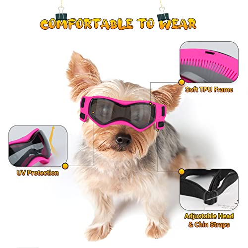 PETLESO Small Breed Dog Goggles, Pink Sunglasses with UV Protection and Adjustable Straps - Image 2