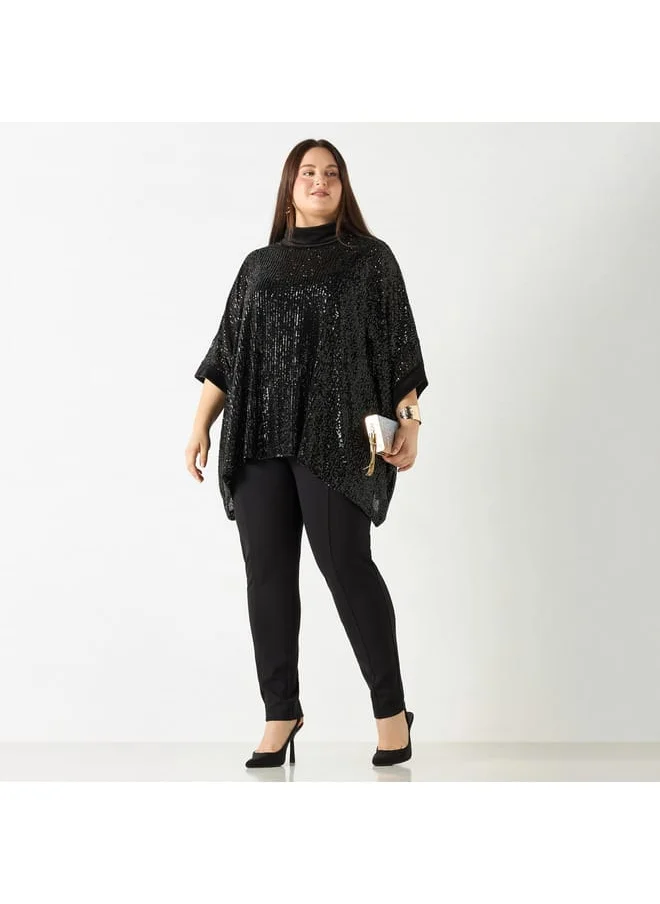 Ulla Popken Plus Size Ulla Popken Embellished High Neck Poncho