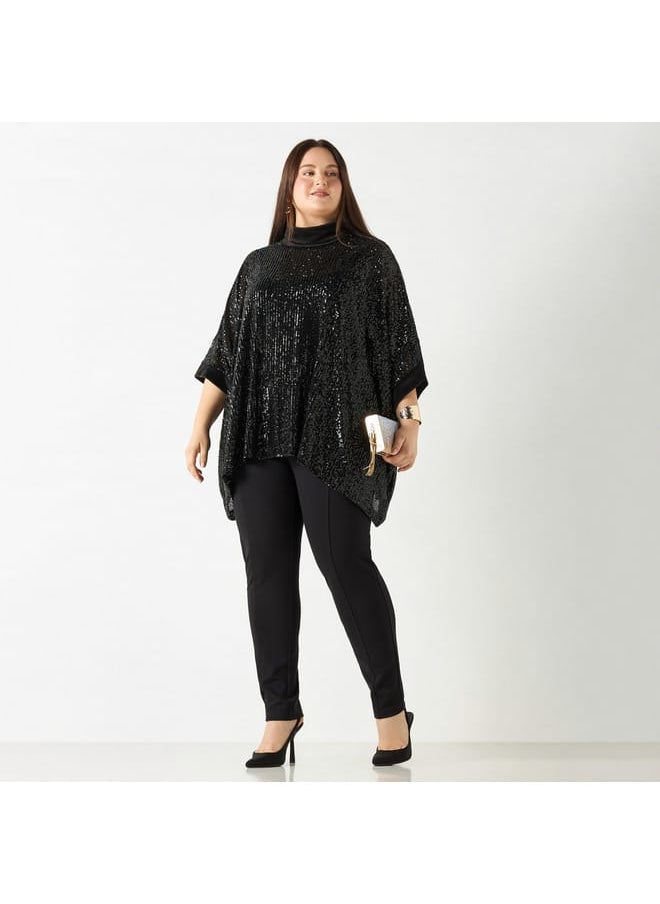 Ulla Popken Plus Size Ulla Popken Embellished High Neck Poncho  - Image 2