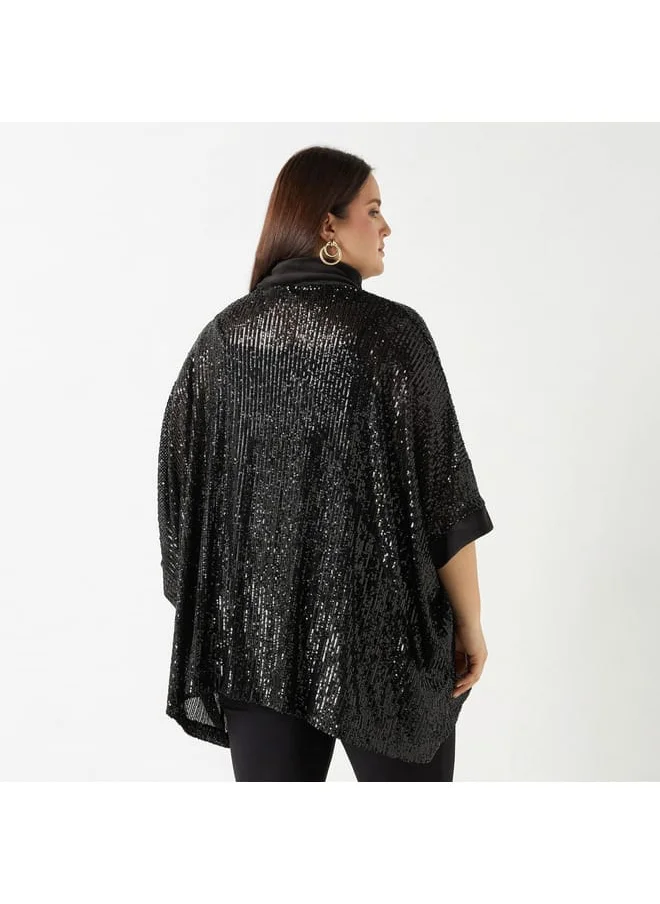 Ulla Popken Plus Size Ulla Popken Embellished High Neck Poncho