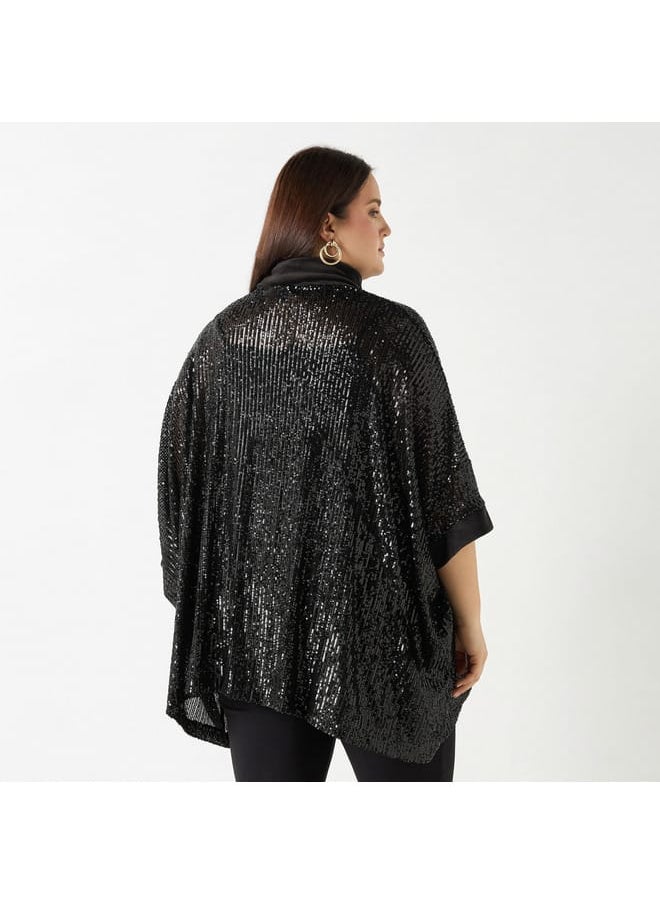 Ulla Popken Plus Size Ulla Popken Embellished High Neck Poncho  - Image 3