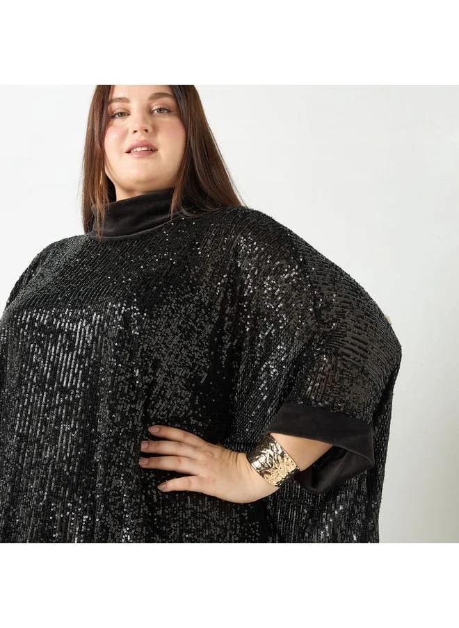 Ulla Popken Plus Size Ulla Popken Embellished High Neck Poncho