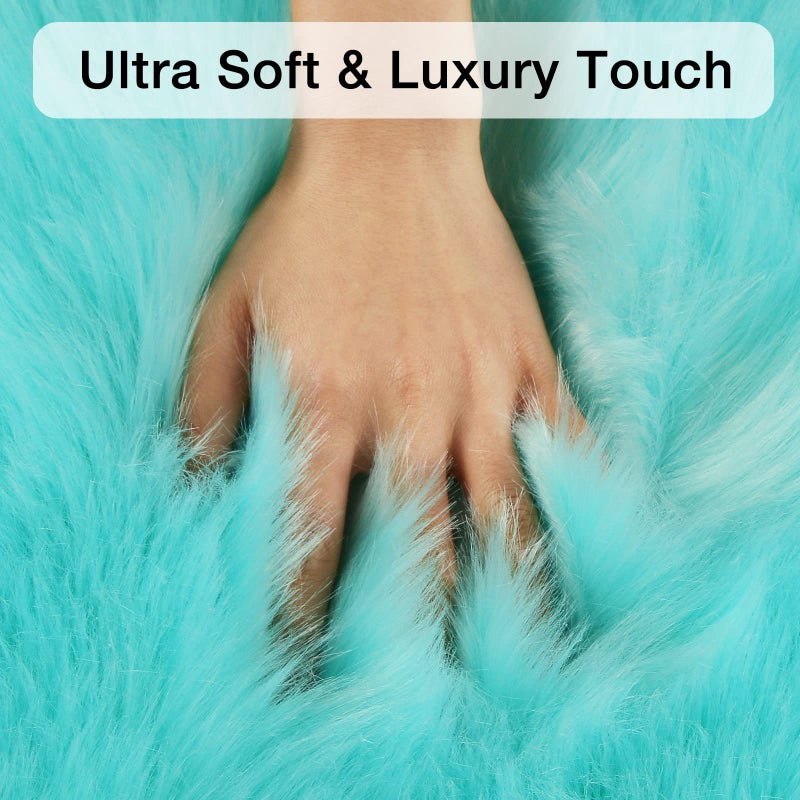 duduta Turquoise Blue Faux Sheepskin Runner Rugs 2x6 ft, Fluffy Shag Bedroom Rug Fur Sofa Couch Covers Washable - Image 5