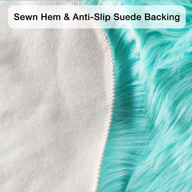 duduta Turquoise Blue Faux Sheepskin Runner Rugs 2x6 ft, Fluffy Shag Bedroom Rug Fur Sofa Couch Covers Washable - Image 4