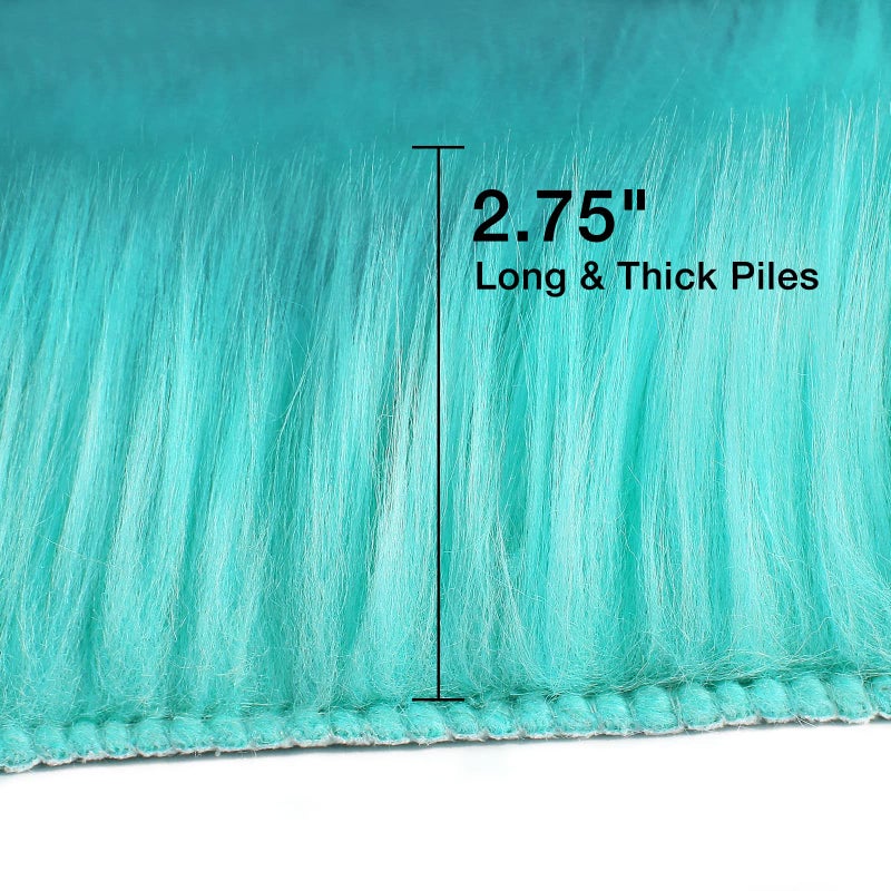 duduta Turquoise Blue Faux Sheepskin Runner Rugs 2x6 ft, Fluffy Shag Bedroom Rug Fur Sofa Couch Covers Washable - Image 3