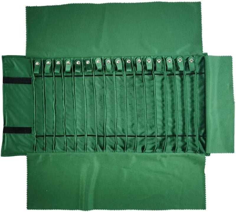 SCIKHEFT Portable Jewelry Roll Untangled Secure Necklace Travel Storage Bag Displays Holder 16 Chain (gray PU and green) - Image 1